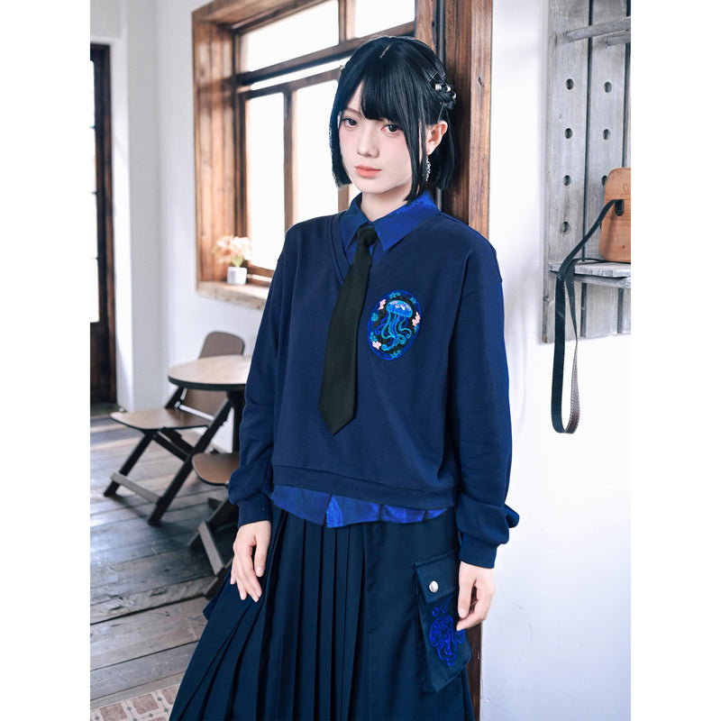 海月の刺繍ドッキングトップス