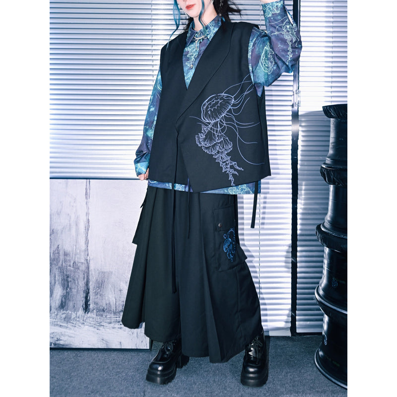 海月の刺繍ドレープワイドパンツ