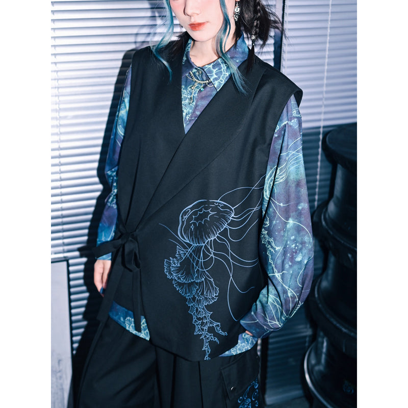 海月の刺繍アシンメトリーベスト
