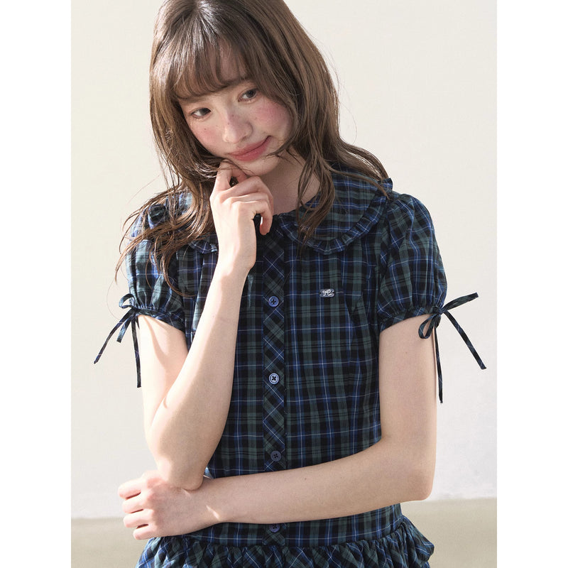 Blue and Green Checkered Tiered Dress