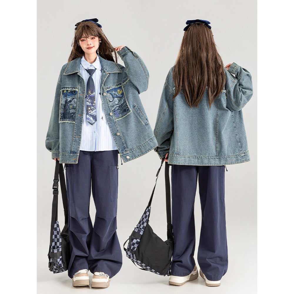 星月夜の刺繍デニムジャケット – ManusMachina