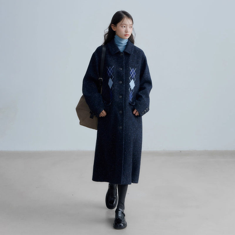 Dark Navy Argyle Wool Coat