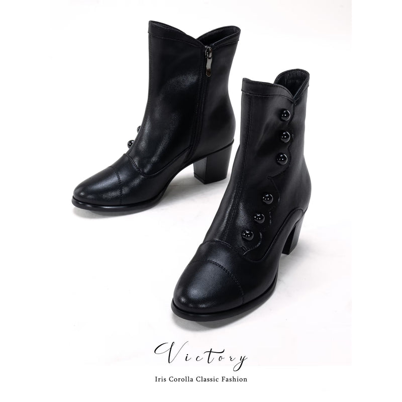 Victorian Round Toe Buttoned Short Boots - Black[2025年11月上旬-11月下旬発送予定]