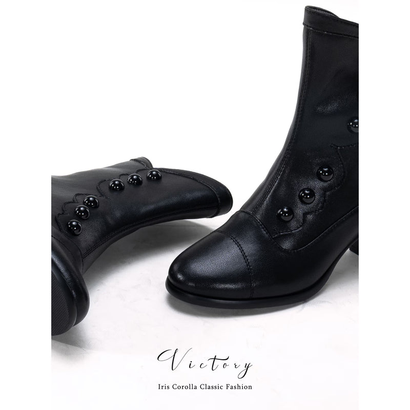 Victorian Round Toe Buttoned Short Boots - Black[2025年11月上旬-11月下旬発送予定]