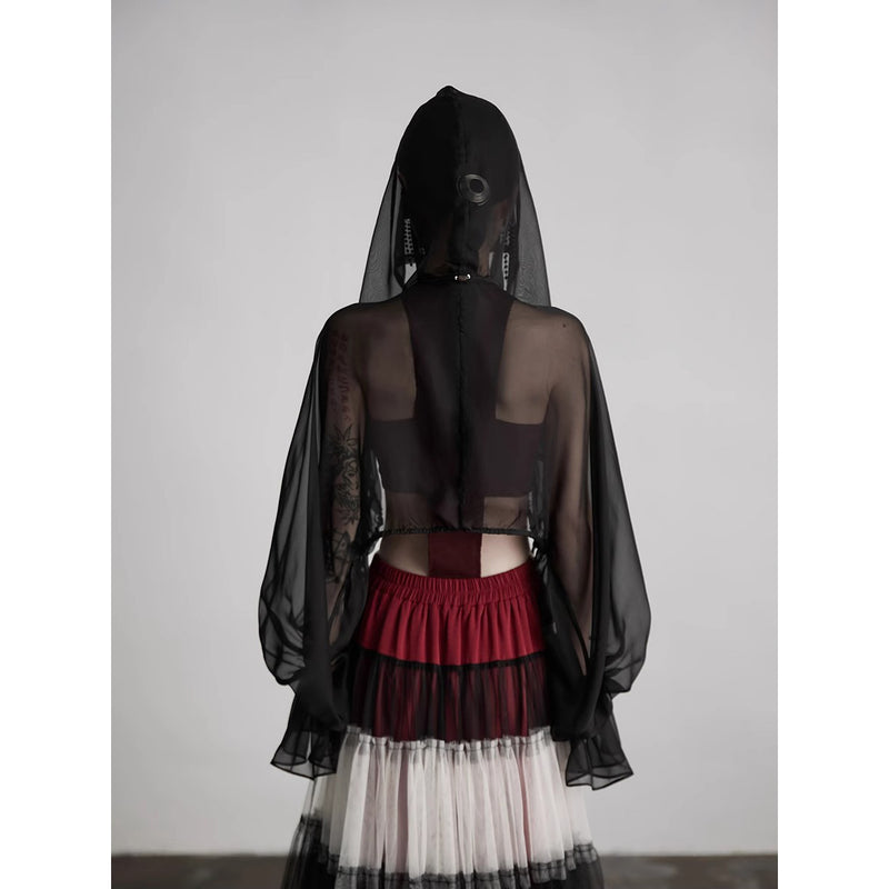 Black Silk Hooded Bolero Tops