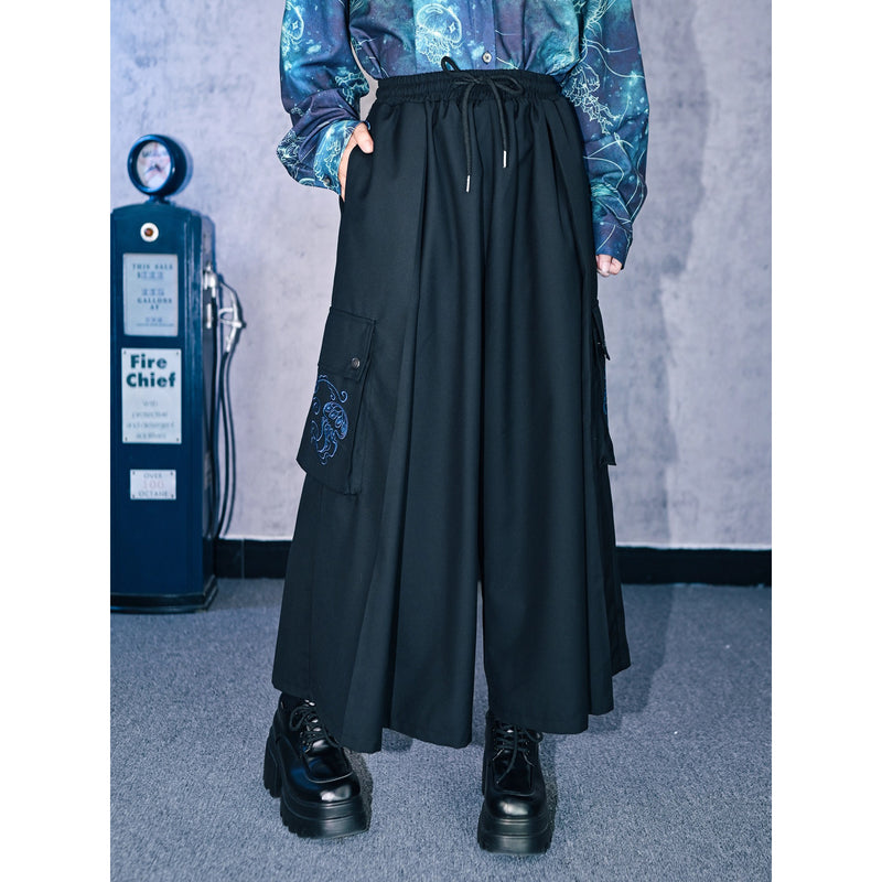 海月の刺繍ドレープワイドパンツ