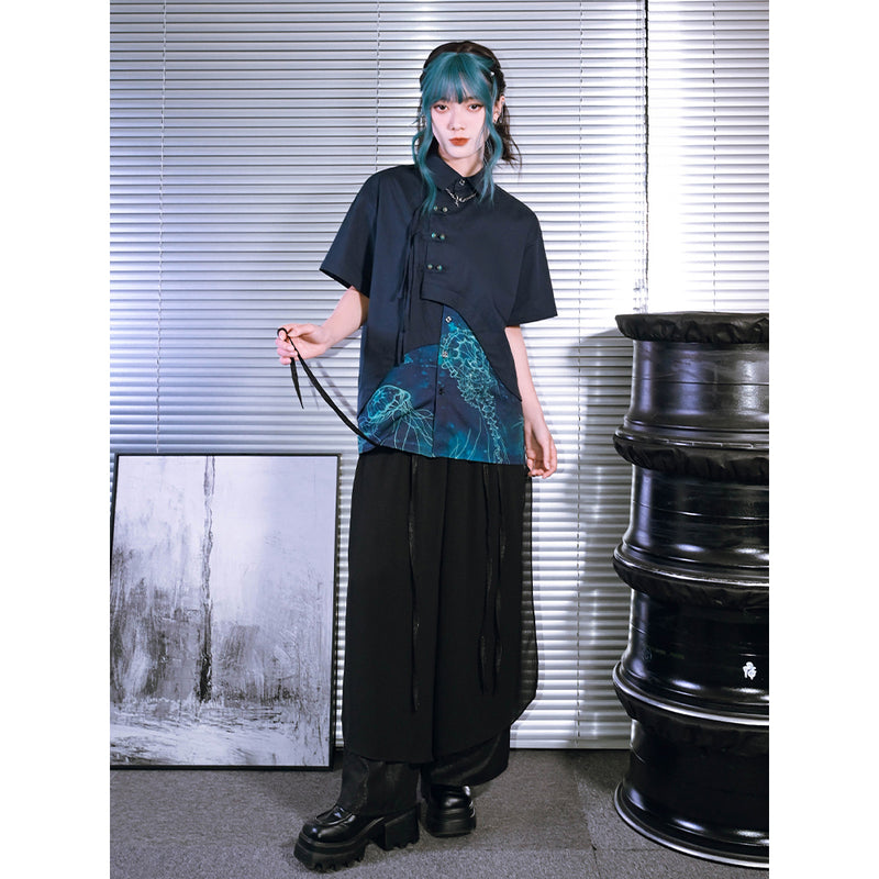 深藍の海月のアシンメトリーブラウス