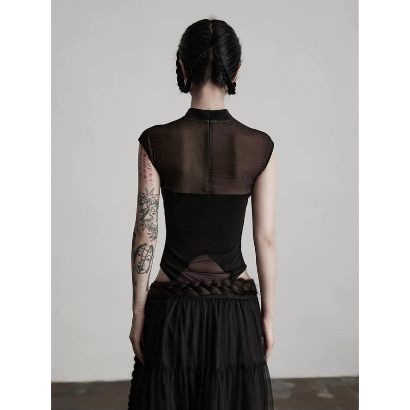 Black China Sleeveless Bodysuit