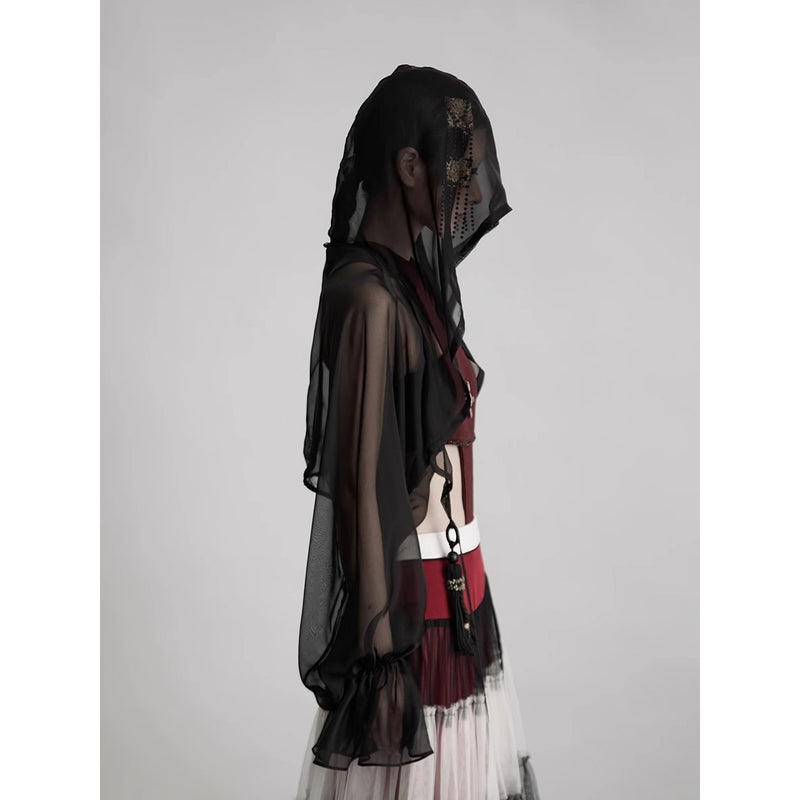 Black Silk Hooded Bolero Tops