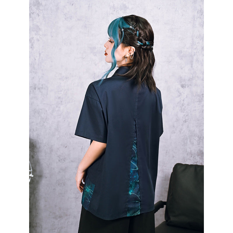 深藍の海月のアシンメトリーブラウス