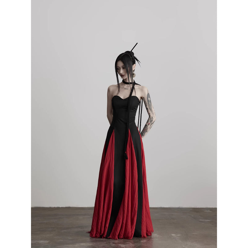 Black and Red Camisole Long Dress