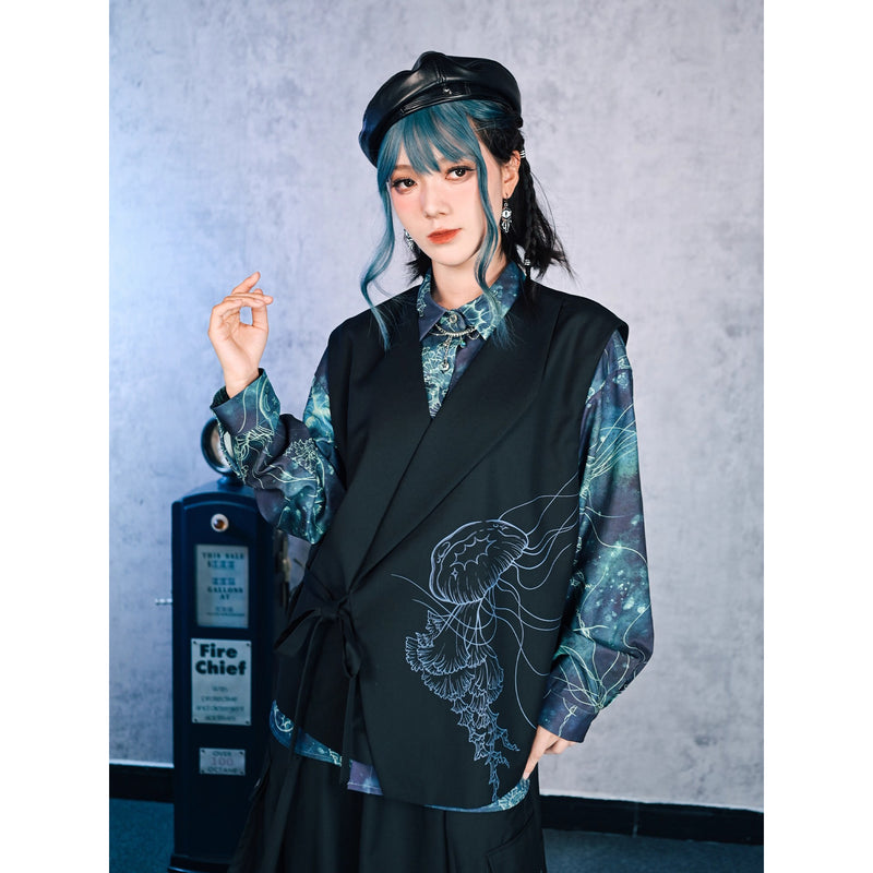 海月の刺繍アシンメトリーベスト