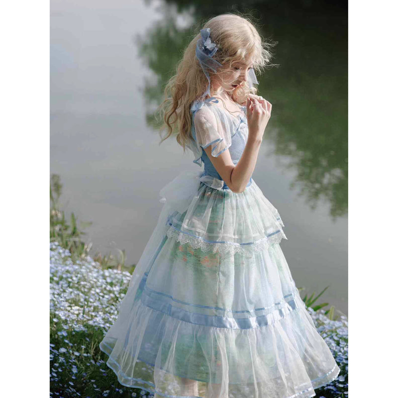 睡蓮の池の油彩画コルセットワンピース