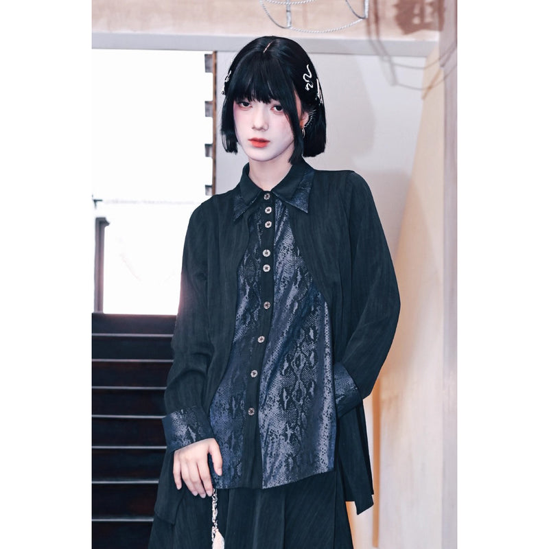 漆黒の蛇鱗レイヤードブラウス