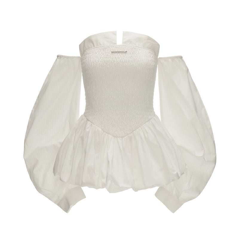 White Striped Shirred Docking Top