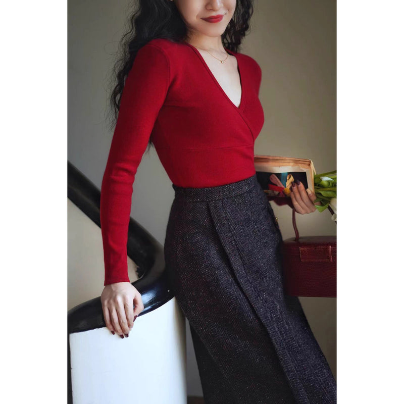 巴里貴婦人レトロニットトップス