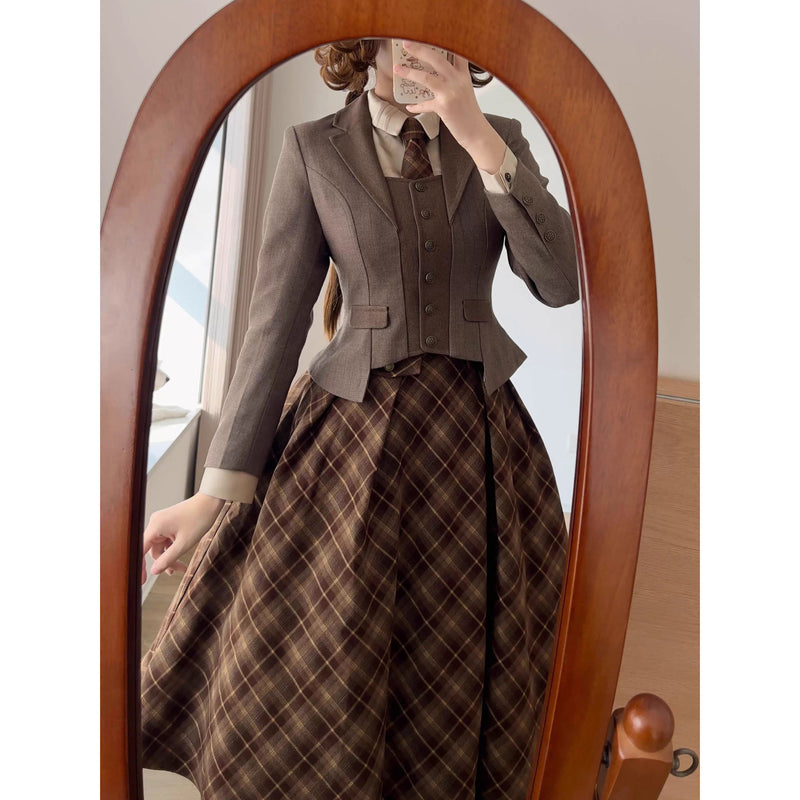 英国のお嬢様のクラシカルショートジャケット - Brown[2025年12月中旬発送予定]