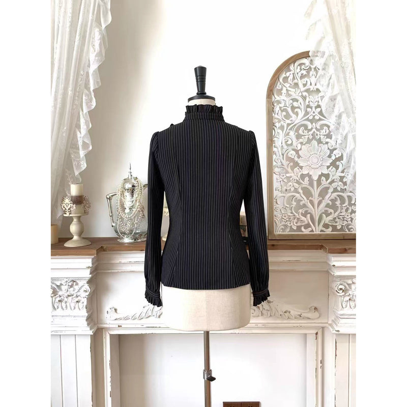 西洋令嬢の縦縞クラシカルブラウス - Black[2026年1月上旬-1月下旬発送予定]