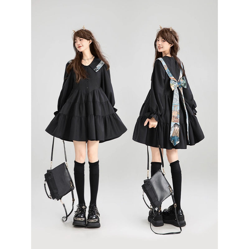 西洋油彩画のリボンワンピース