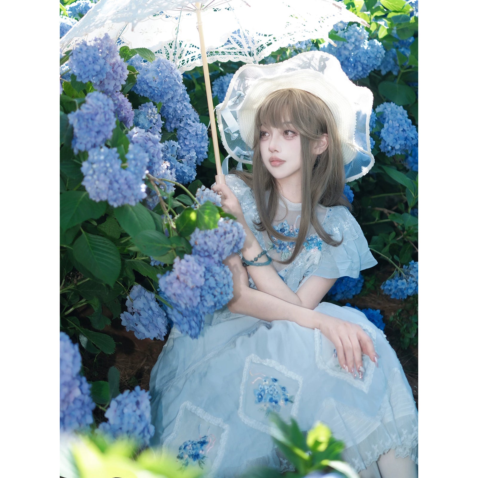 紫陽花の花の刺繍フリルワンピース – ManusMachina