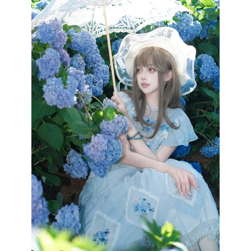 紫陽花の花の刺繍フリルワンピース – ManusMachina