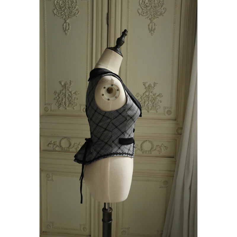 薄墨の格子柄ベスト[2026年3月下旬-4月下旬発送予定]