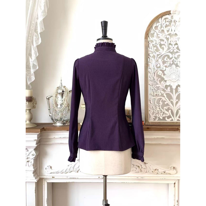 西洋令嬢の縦縞クラシカルブラウス - Purple[2026年1月上旬-1月下旬発送予定]