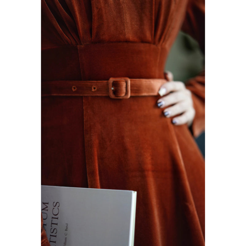 赤銅色の貴婦人ベルベットワンピース