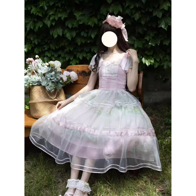 睡蓮の池の油彩画コルセットワンピース