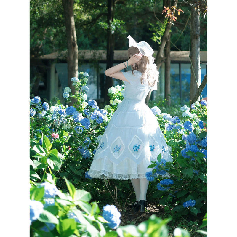 紫陽花の花の刺繍フリルワンピース – ManusMachina