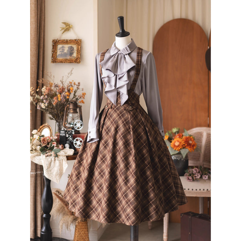 英国のお嬢様のクラシカルジャンパースカート - Brown Checked[2025年12月中旬発送予定]