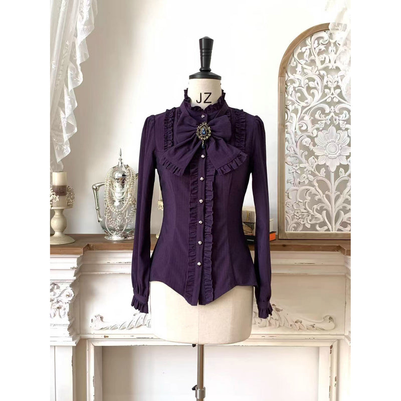 西洋令嬢の縦縞クラシカルブラウス - Purple[2026年1月上旬-1月下旬発送予定]