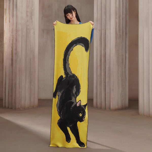 黒猫の挿絵ニットストール