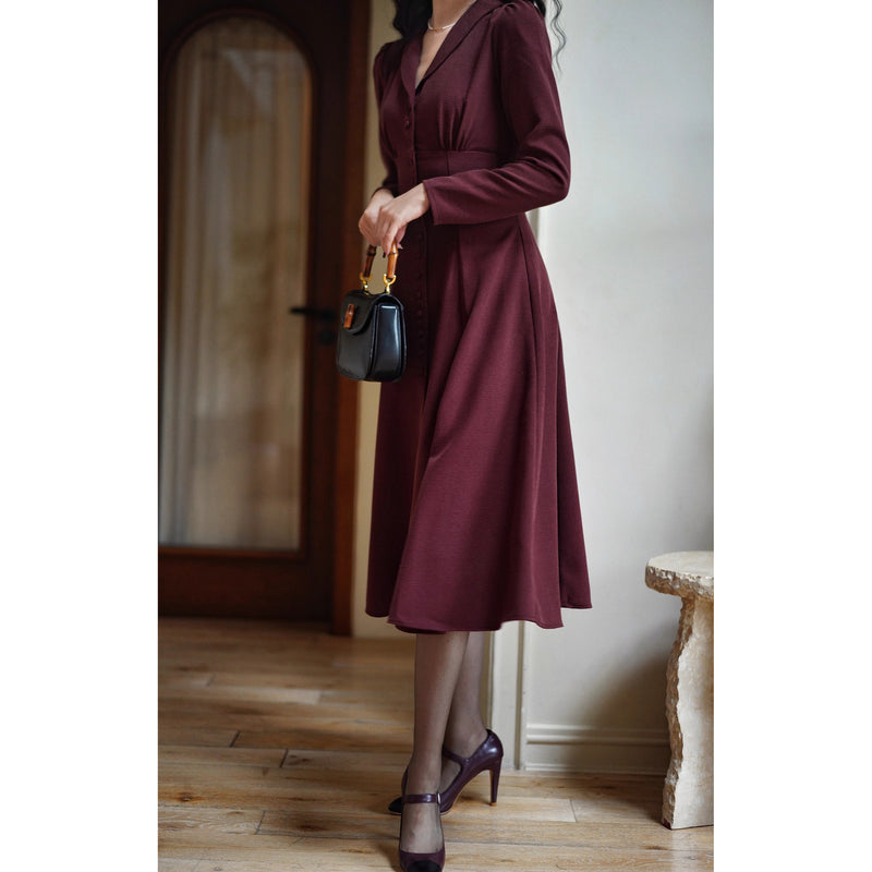 葡萄酒色の貴婦人クラシックワンピース