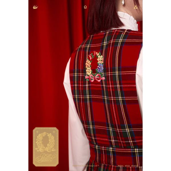 花束刺繍の格子柄ジャンパースカート