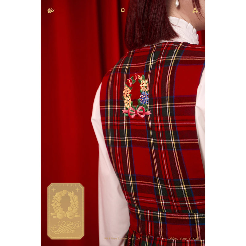 花束刺繍の格子柄ジャンパースカート