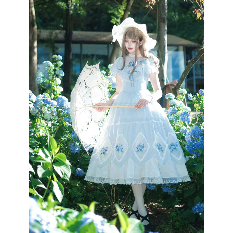 紫陽花の花の刺繍フリルワンピース – ManusMachina