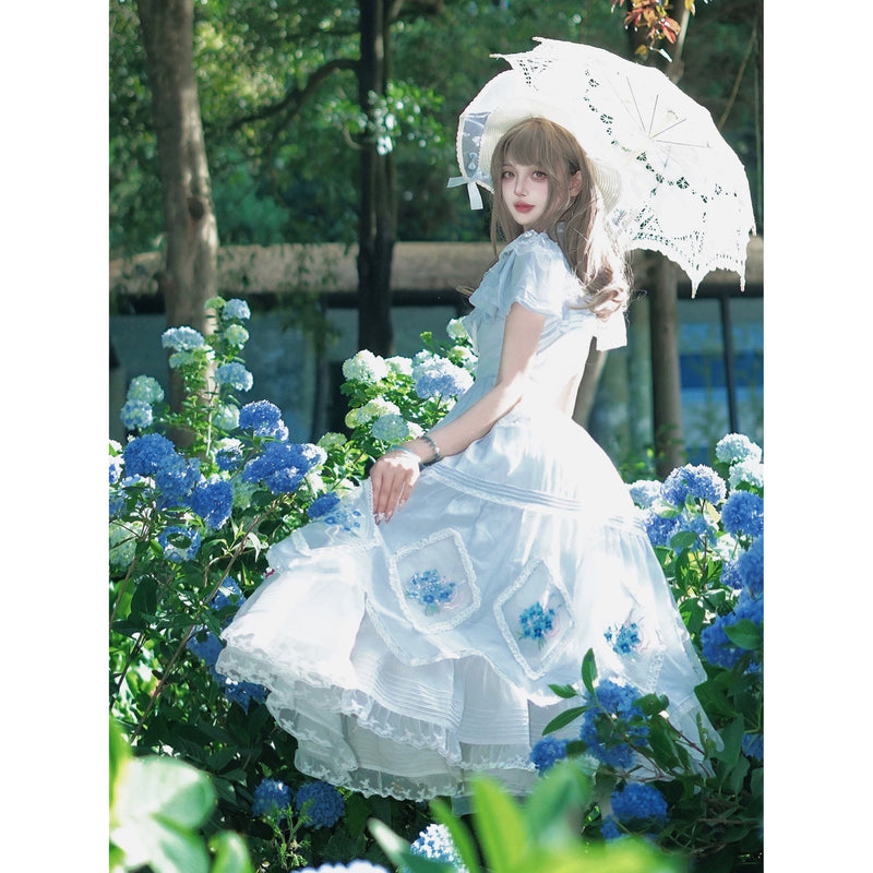 紫陽花の花の刺繍フリルワンピース – ManusMachina
