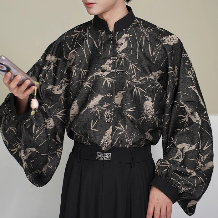 竹林の水墨画バルーンスリーブブラウス