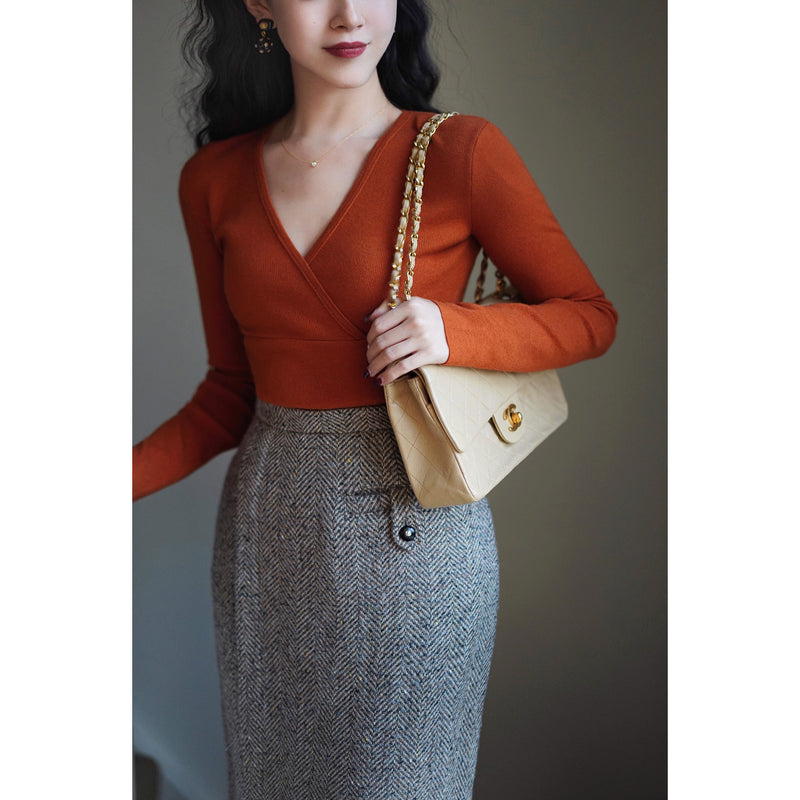 巴里貴婦人レトロニットトップス