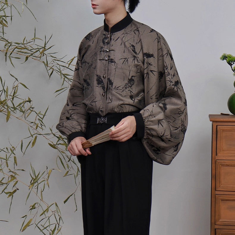 竹林の水墨画バルーンスリーブブラウス