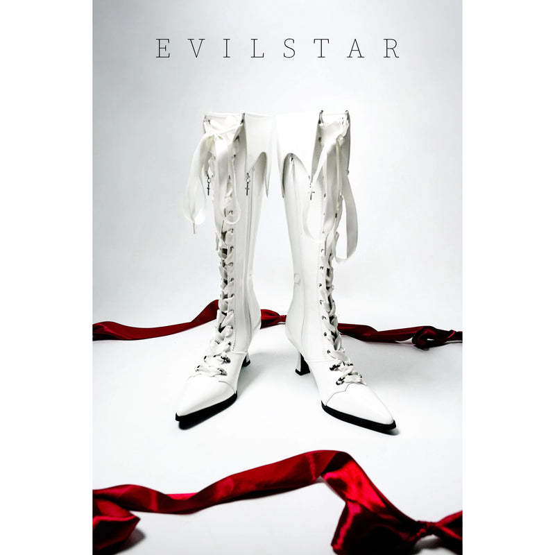 貴族令嬢の編み上げゴシックロングブーツ - White[2026年3月上旬-3月下旬発送予定]