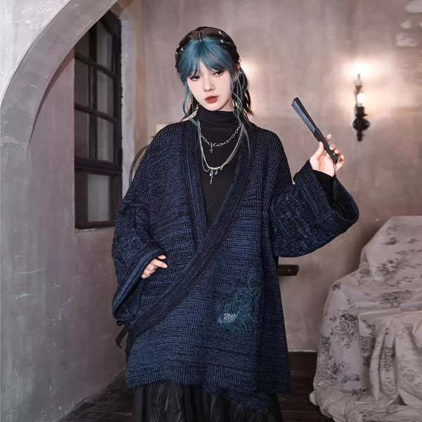 闘魚の刺繍ニットカーディガン