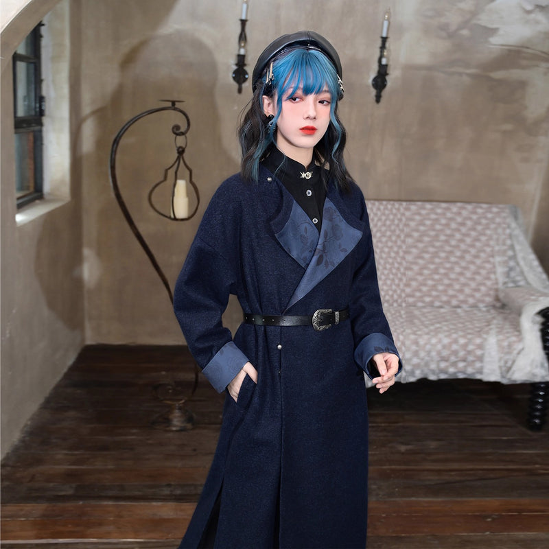 椿の花の挿絵ウールローブコート