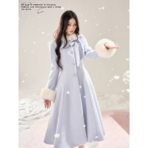 Movie Actress's Long Fur Wool Coat