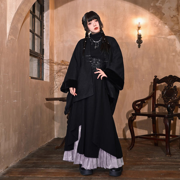 漆黒の令嬢のチャイナウールケープコート