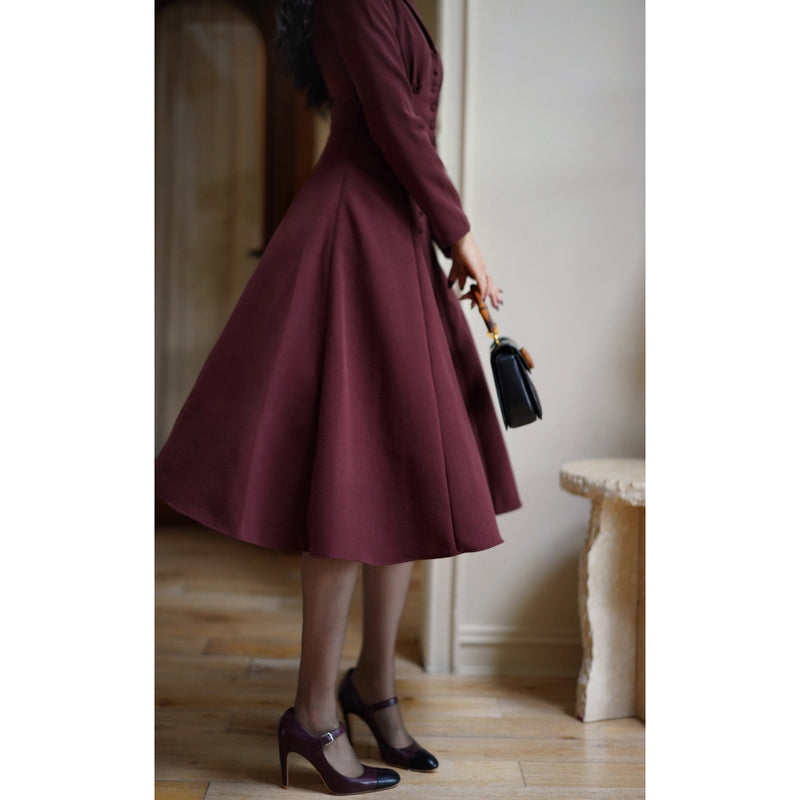 葡萄酒色の貴婦人クラシックワンピース