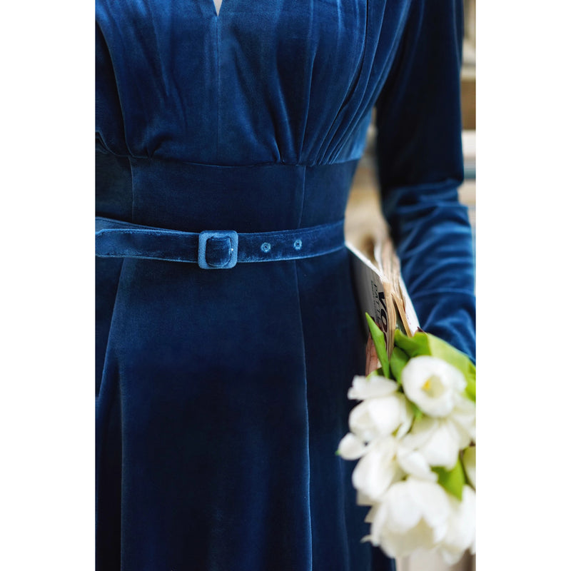 紺藍色の貴婦人ベルベットワンピース