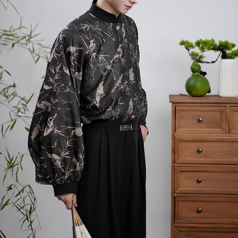 竹林の水墨画バルーンスリーブブラウス