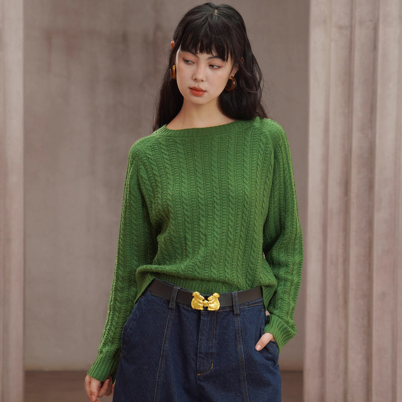 ケーブル編みのレトロセーター